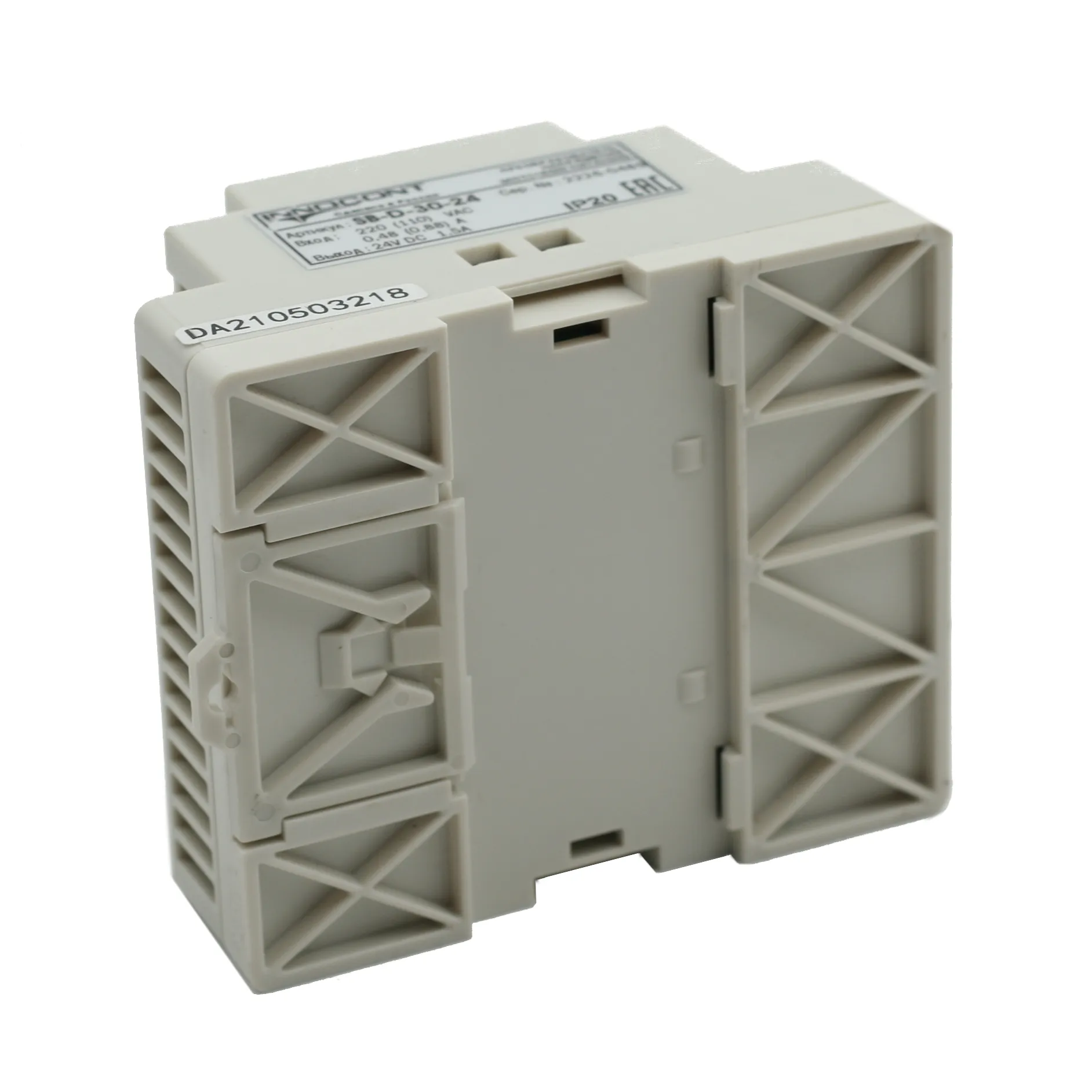 Источник питания INNOCONT. Вход: 220VAC, 0.48А, выход: 30W, 24VDC, 1.5A, -10 +50С, IP20, типы защиты: КЗ, перегрузка, перенапряжение SB-D-30-24