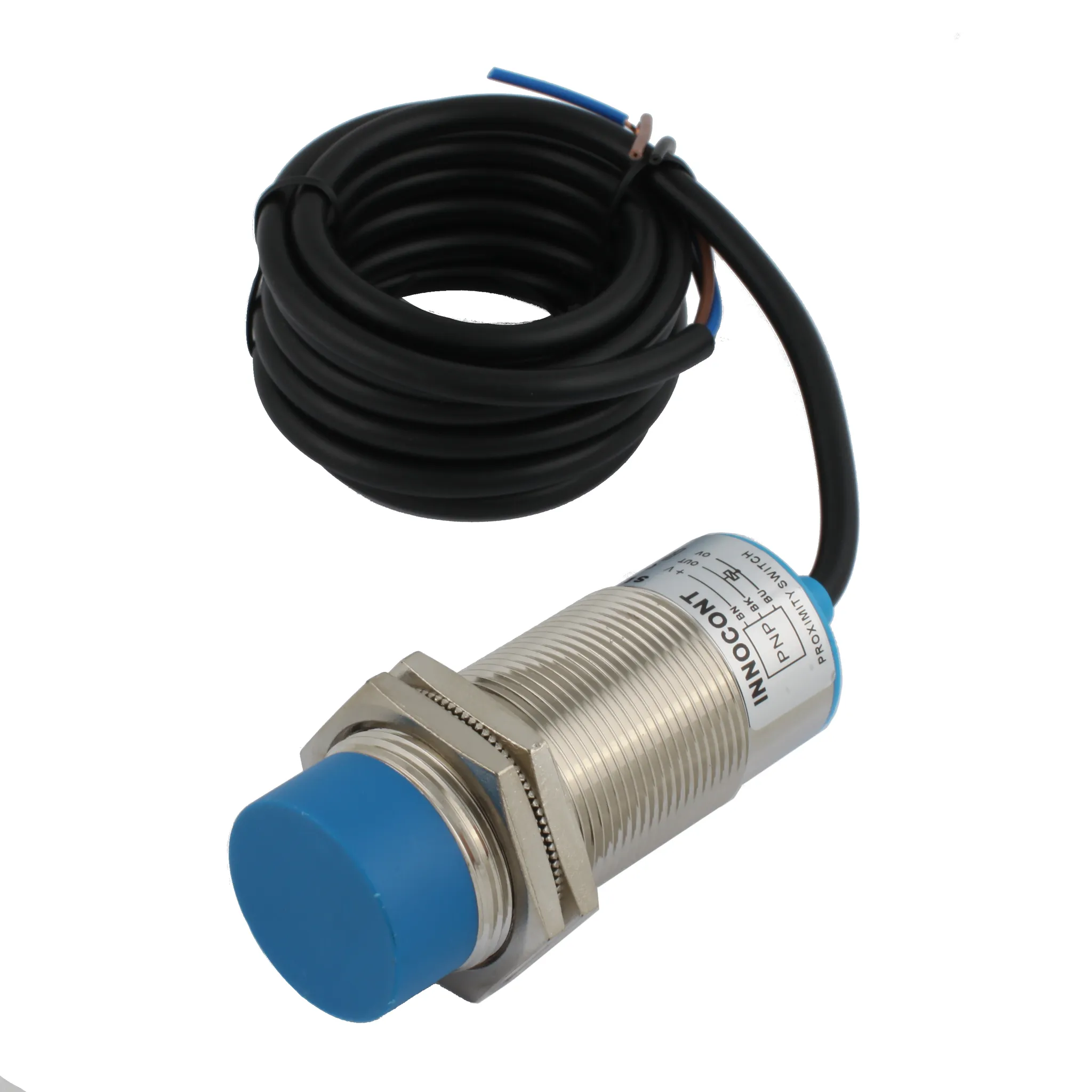 INNOCONT Емкостный датчик, M30x1,5, L=78 мм, зона срабатывания 15 мм, -25 +60 С, 12…24 VDC, IP65, выход: PNP NO, макс. ток 200 мА, кабель 2 м SC-30P15C