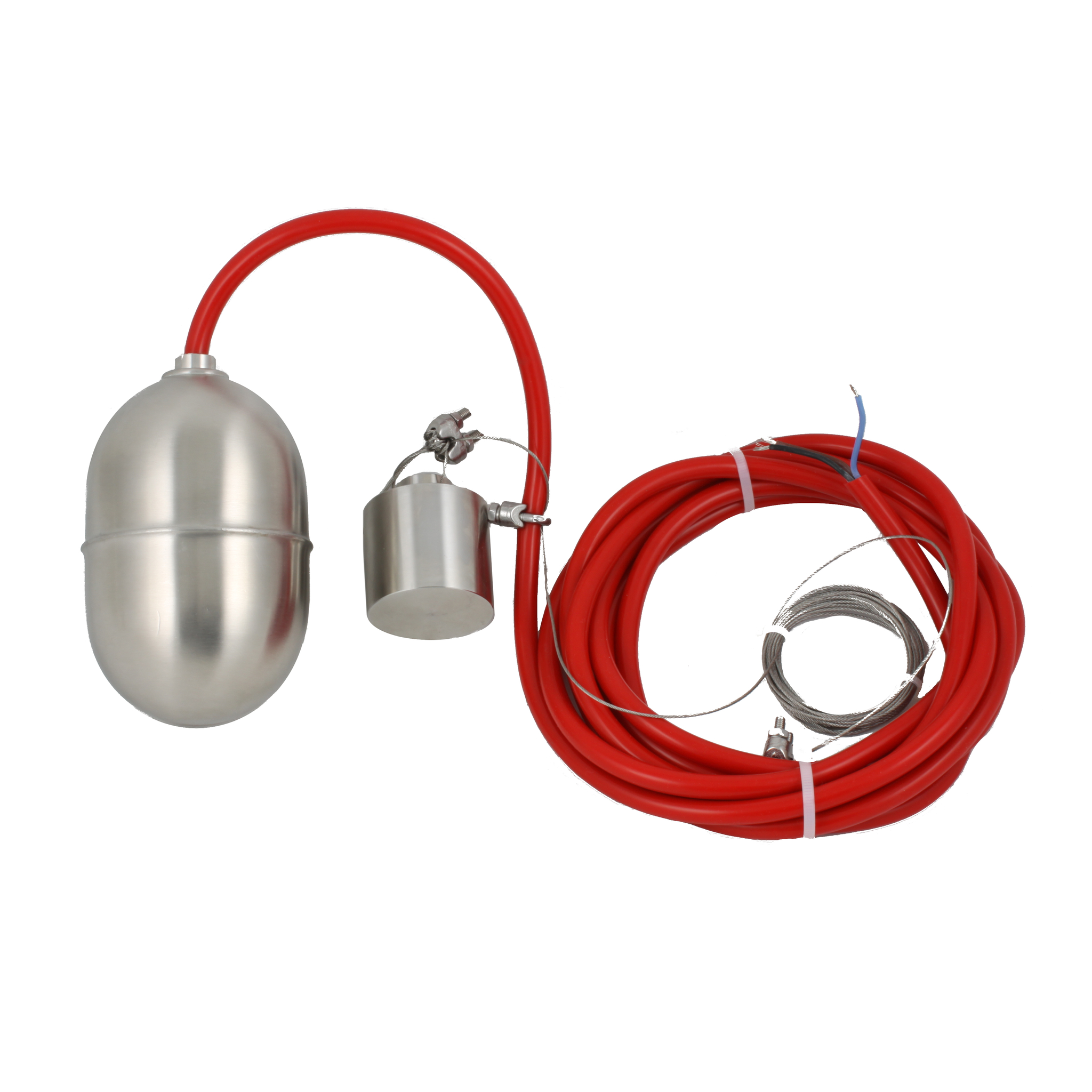 Поплавковый датчик уровня жидкости, исполнение на кабеле 3 м, -10 +180 С, поплавок- нерж. сталь, кабель- силикон