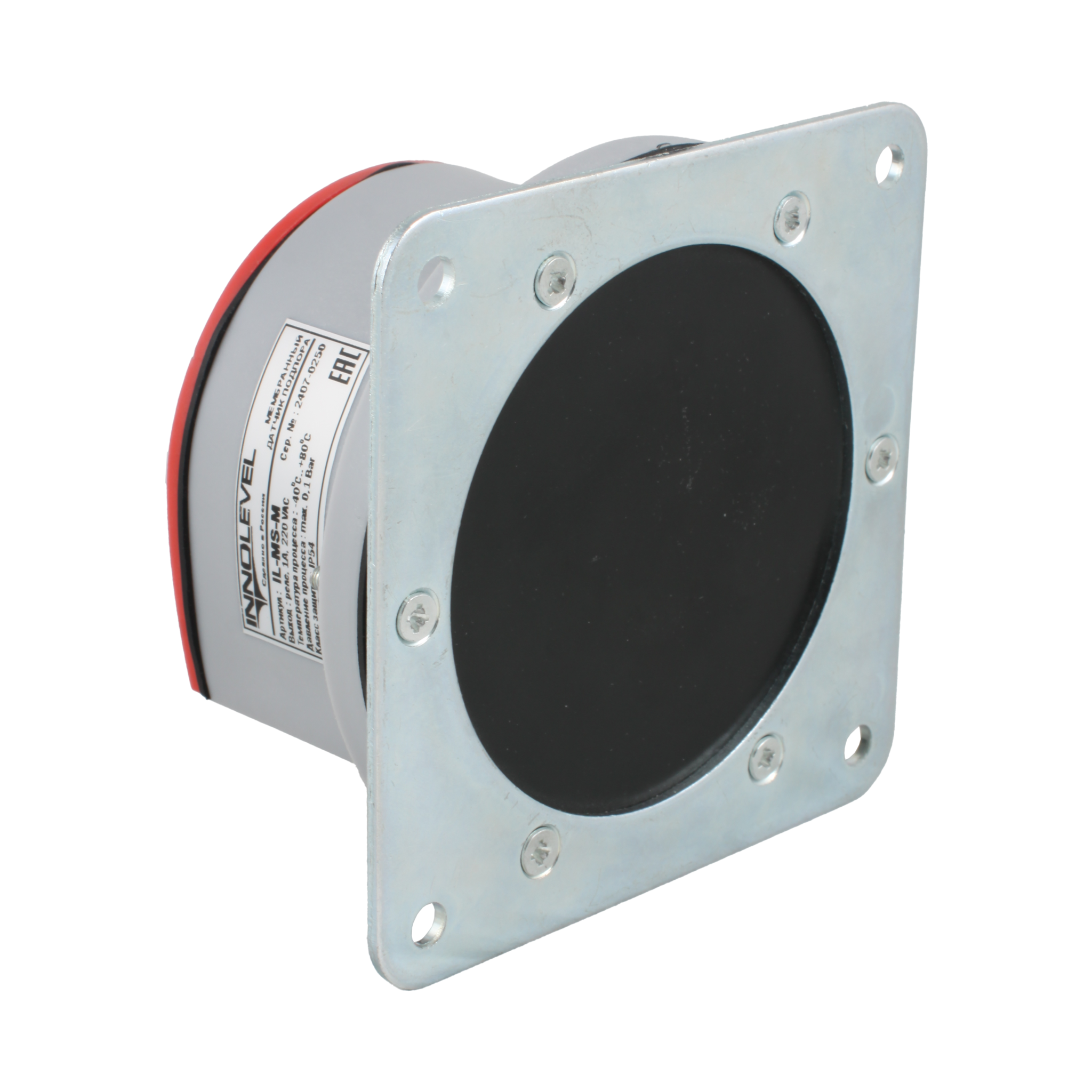 Мембранный датчик подпора для сыпучих материалов в пластиковом корпусе (аналог СУМ-1), -40 +80 С, IP54, чувств. от 100 г/л; соединение- фланец 114x114 мм, мембрана- NBR, выход- реле SPDT