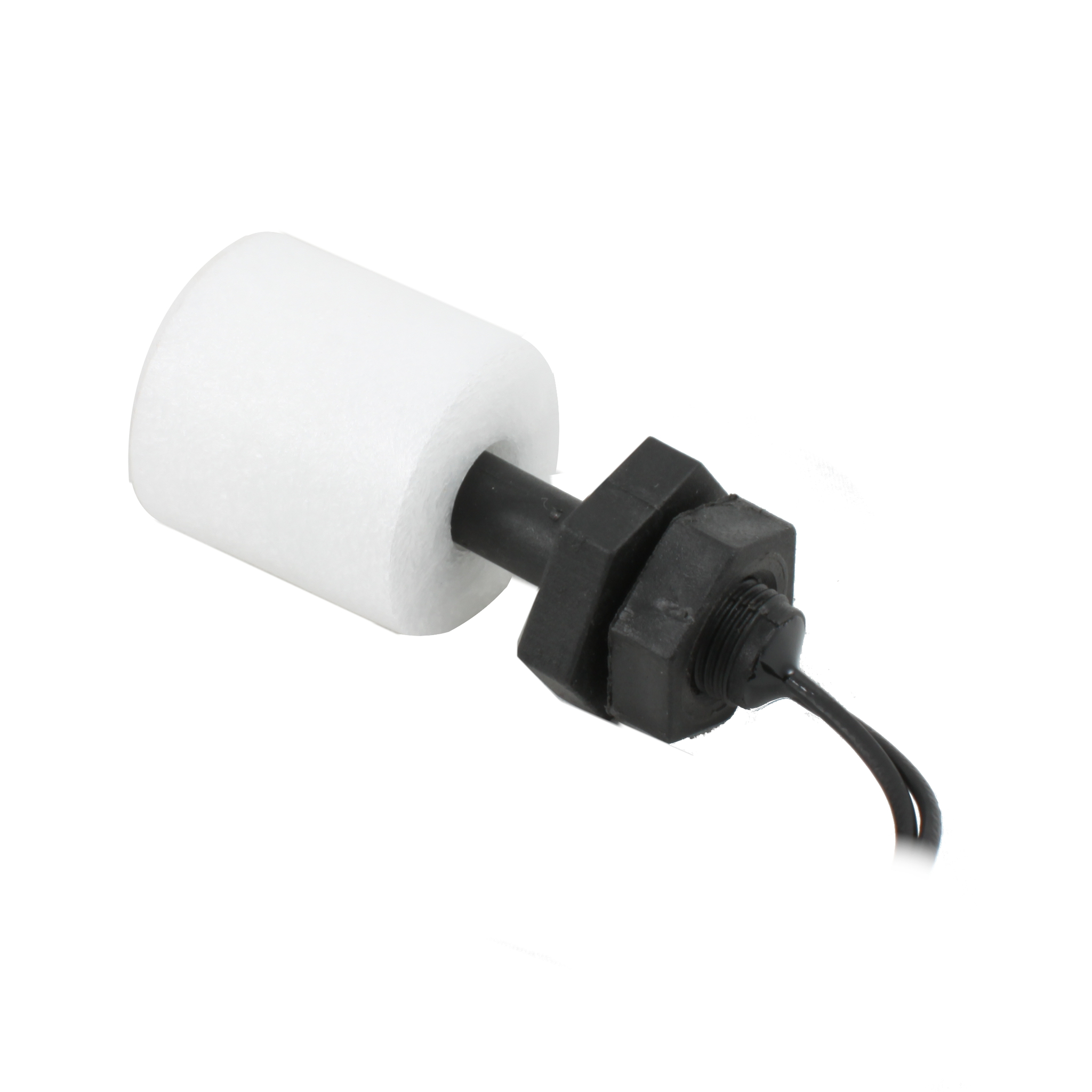 Поплавковый датчик уровня жидкости, вертикальное исполнение, -20 +80 С, соединение- резьба 1/8"PF полипропилен, кабель 500 мм, поплавок D=25 мм полипропилен