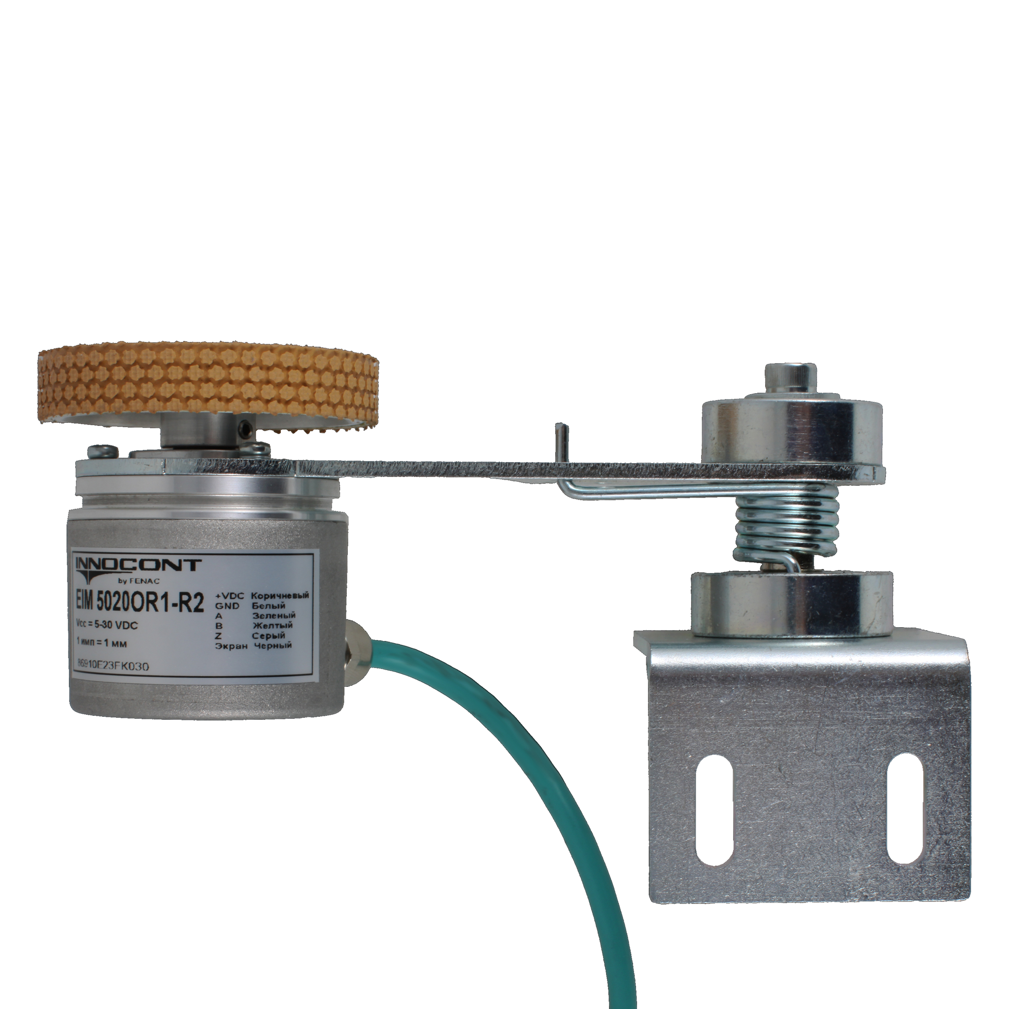 Инкрементальный энкодер D=50мм с мерным колесом L=200мм, контактная поверхность - резина, профиль ребристый, 1имп/0,5мм, 5…30VDC, выход HTL, IP64, -20…+85°C, радиальный кабель 2м